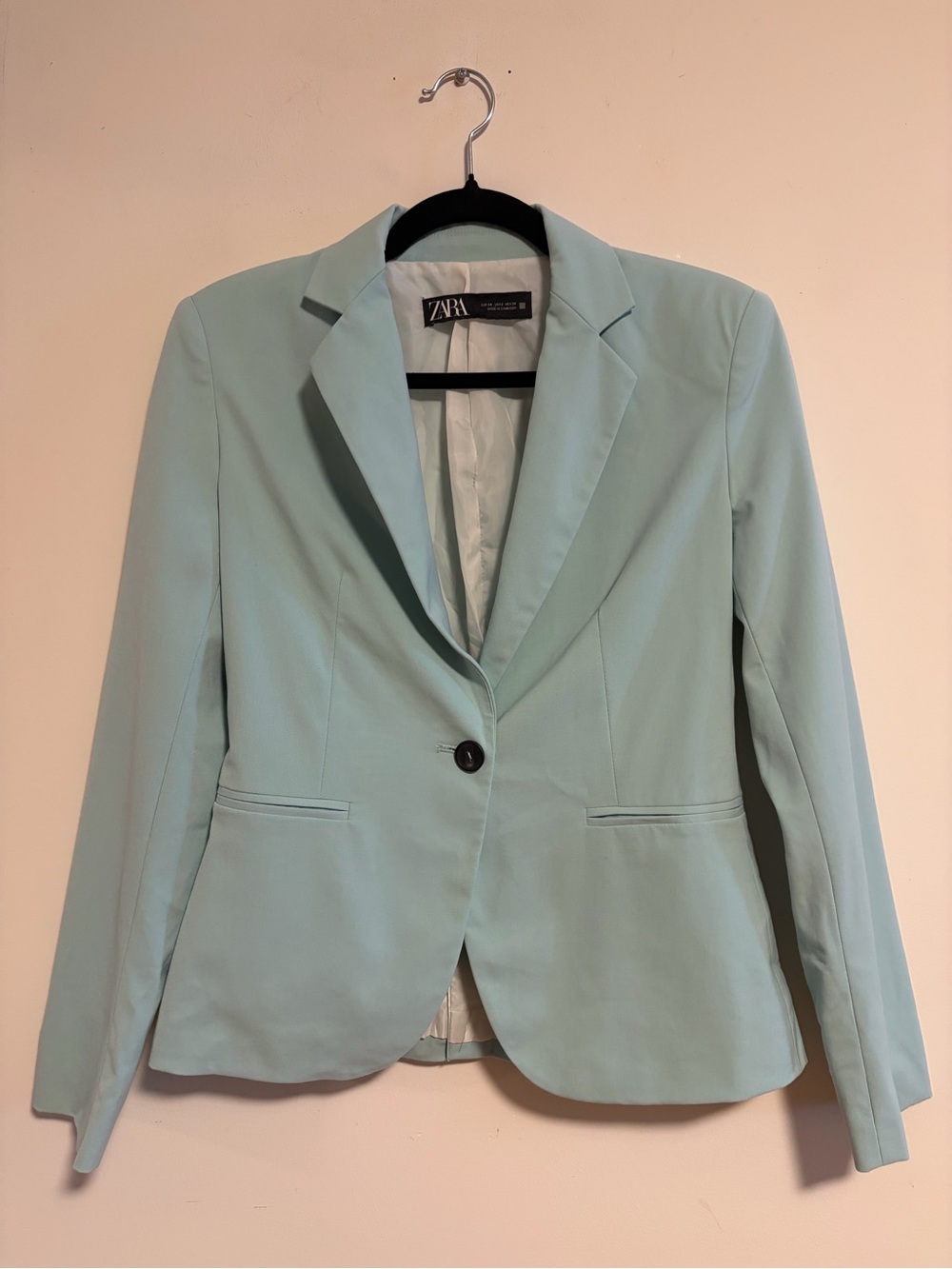 Zara Mint Green Tailored Single Button Blazer Jacket Size 2